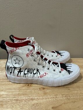 Converse Not a Chuck White High-Top Sneakers with Black & Red Graphics-NWOT
